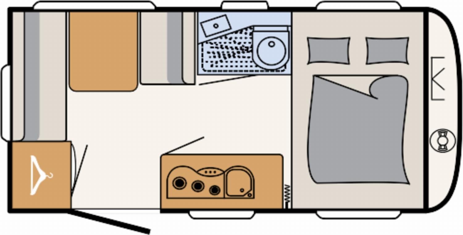 Grundriss Dethleffs Aero 410 QS Duschpaket, Stauklappe links, 1700Kg