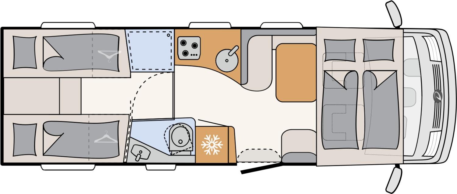 Grundriss Dethleffs Esprit I 7150-2 EB Zerhacker-Toilette, ALDE, SAT