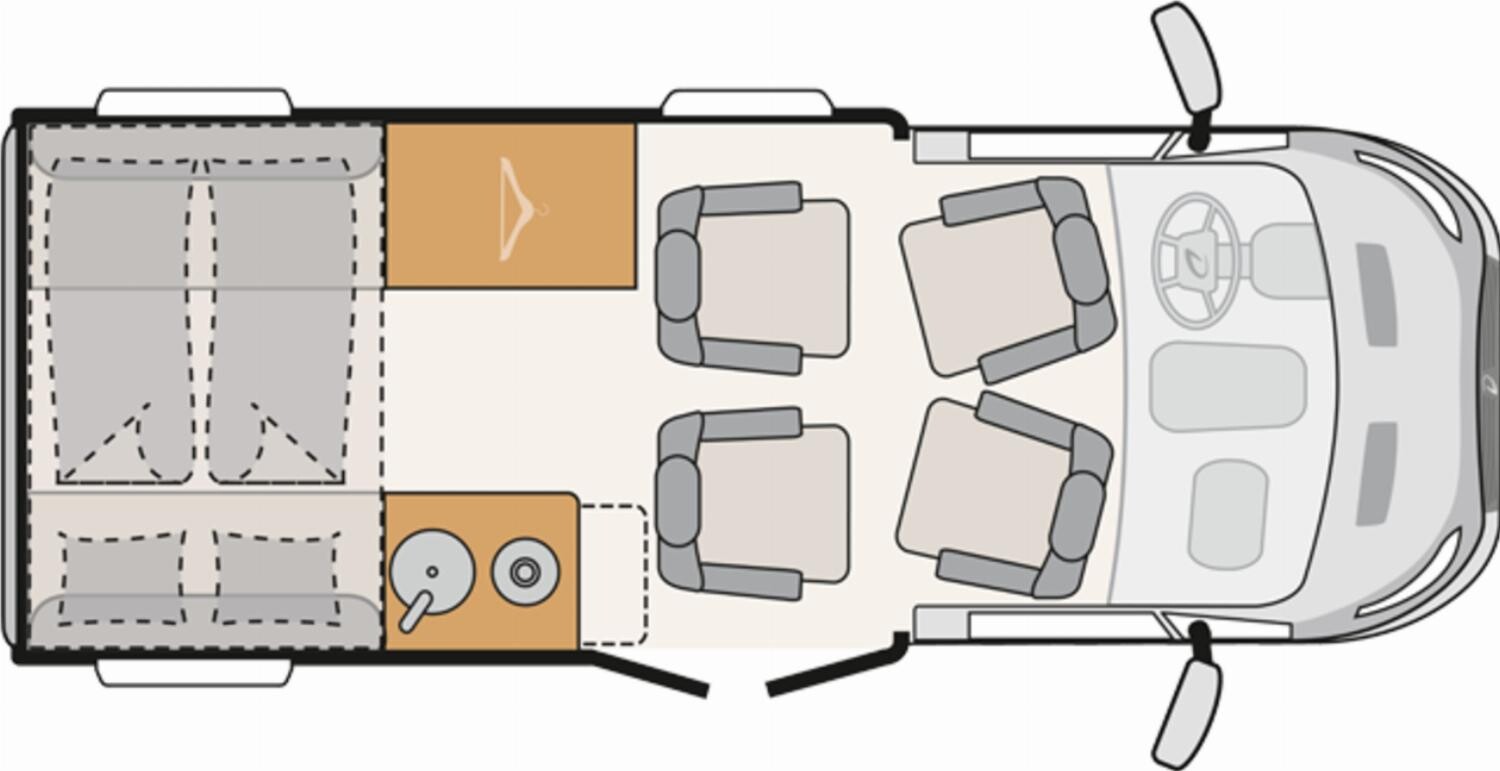 Grundriss Dethleffs Yoka Go T 1 Automatik, Rahmenfesnter, Heckklappe