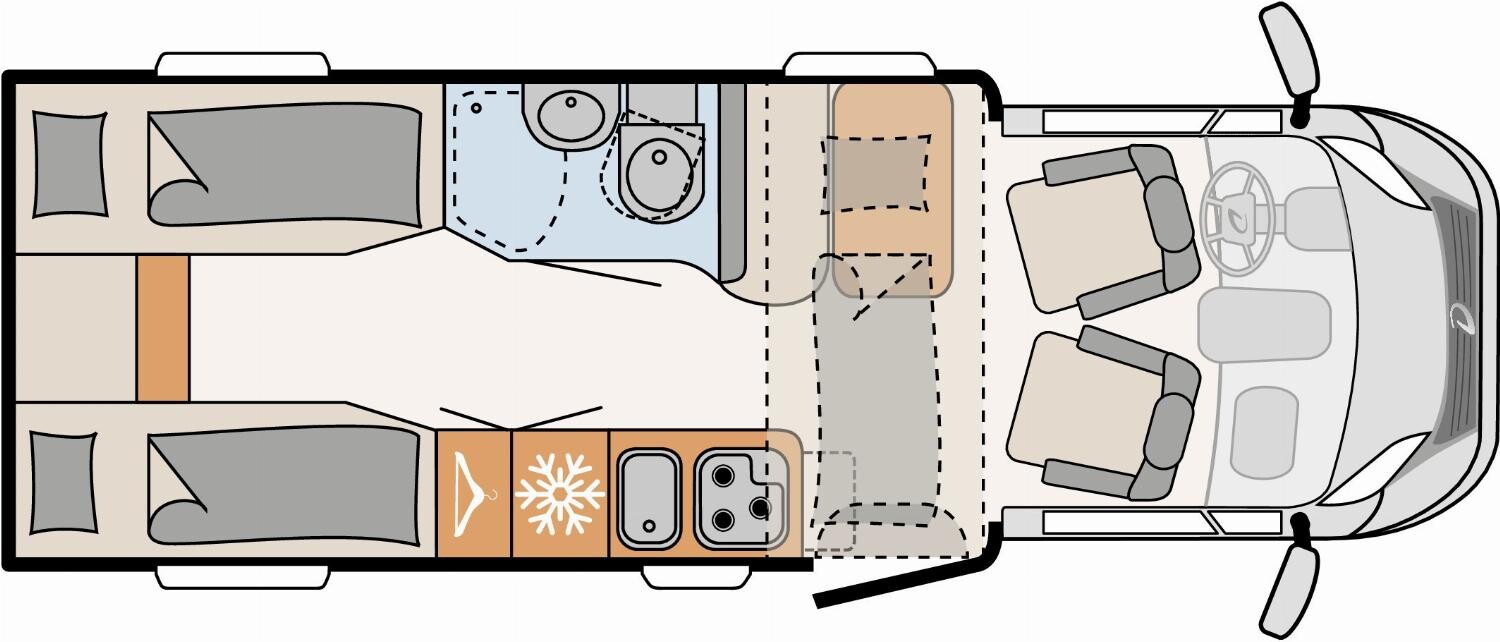 Grundriss Dethleffs Trend T 6617 EB Hubbett, Klima, AHK, Navi+Kamera