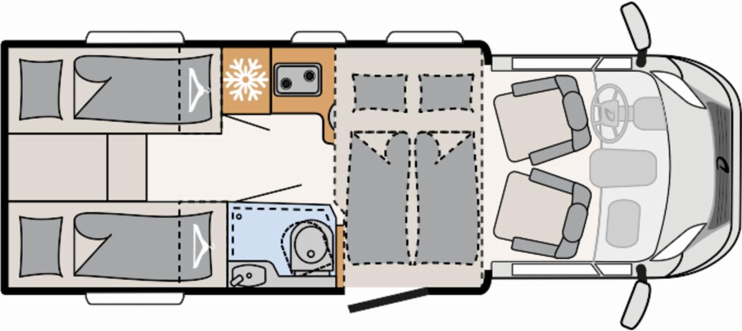 Grundriss Dethleffs Just 90 T 6812 EB Navi+RFK, Hubbett, SAT+TV