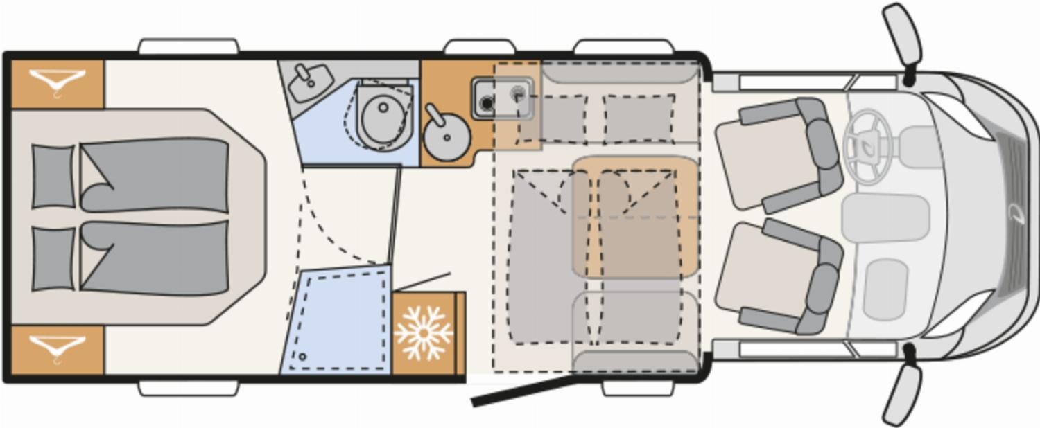 Grundriss Dethleffs Trend T 7057 DBL KEIN Hubbett, ACC, Winterpaket