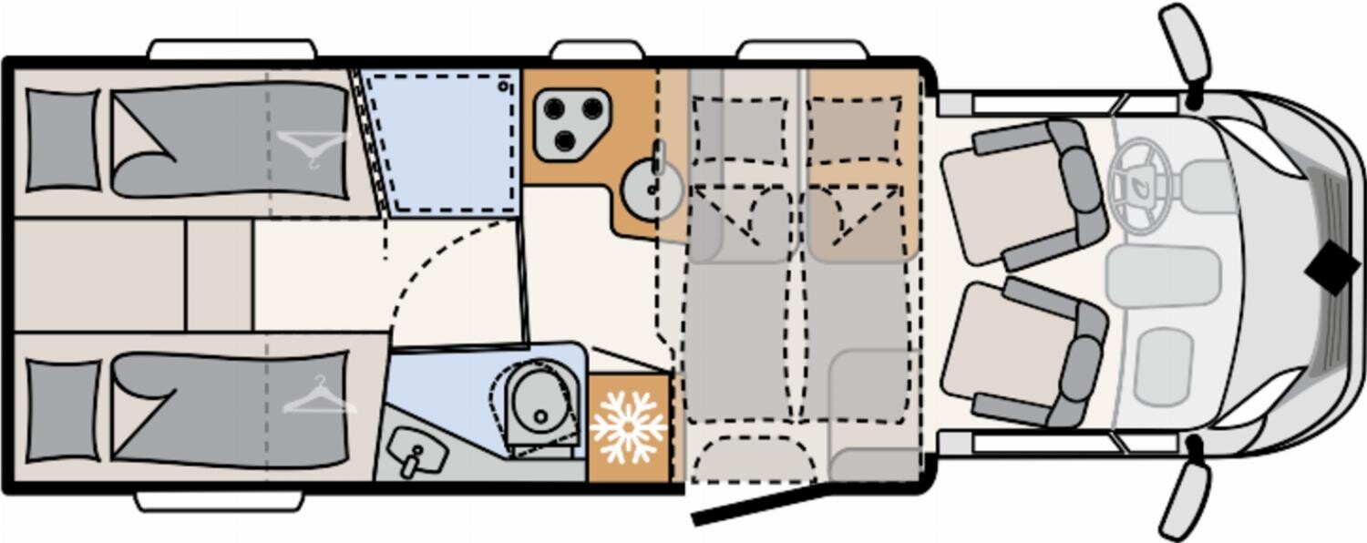 Grundriss Dethleffs Trend T 7057 EB Hubbett,GT-Paket,Markise,Isofix