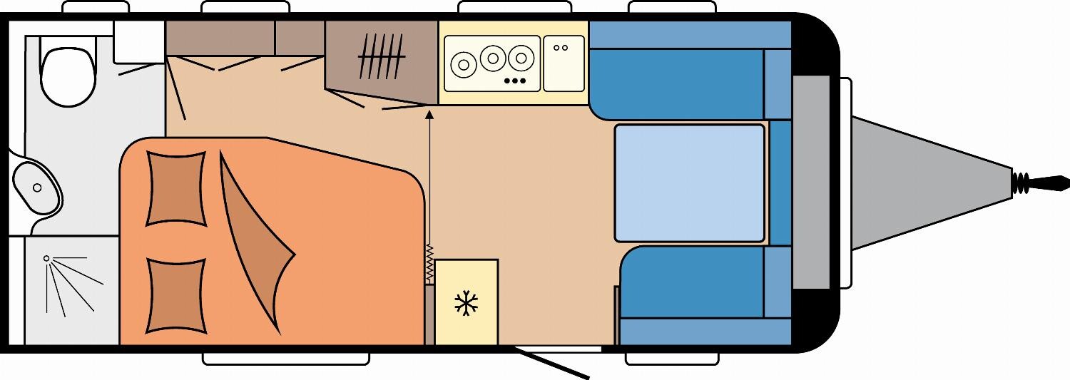 Grundriss Hobby De Luxe 495 WFB Combi6E, TV-Halter, 1800Kg