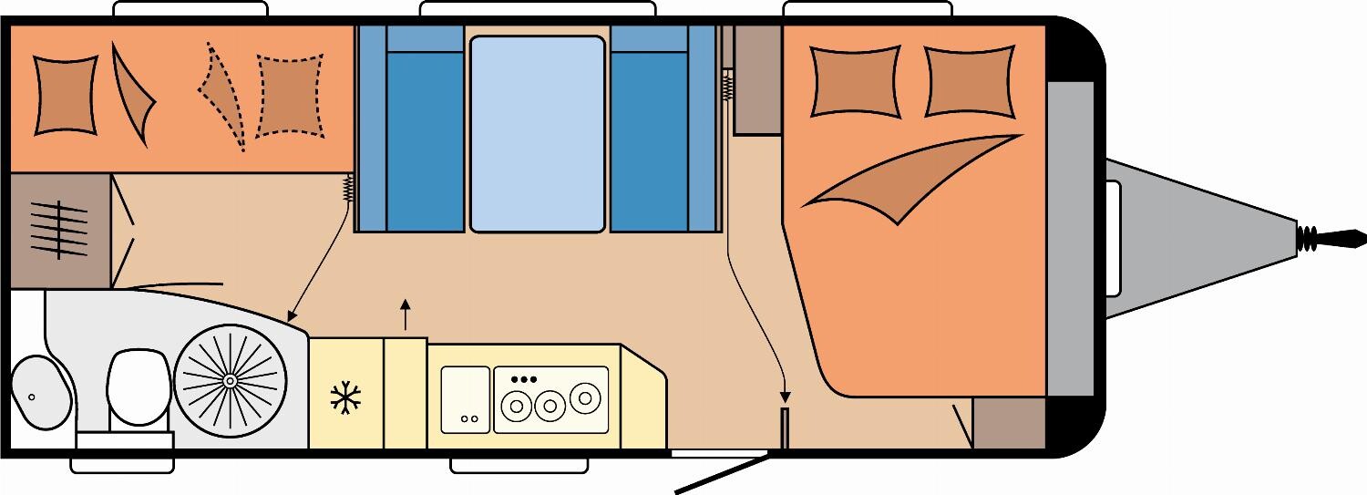 Grundriss Hobby De Luxe 545 KMF Combi6E, 2T, Fahrradträger