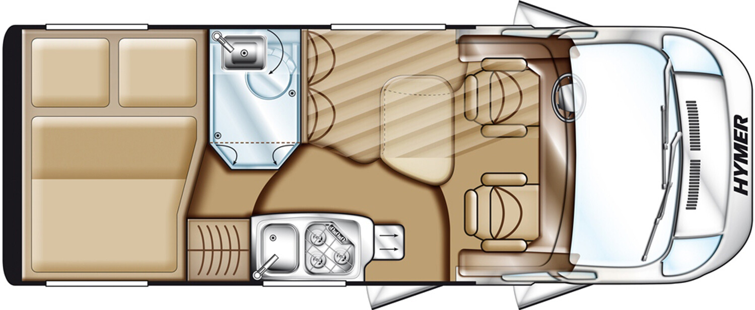 Grundriss Hymer Exsis-t 414 Fahrradlift, Radio+Kamera, GFK-Dach