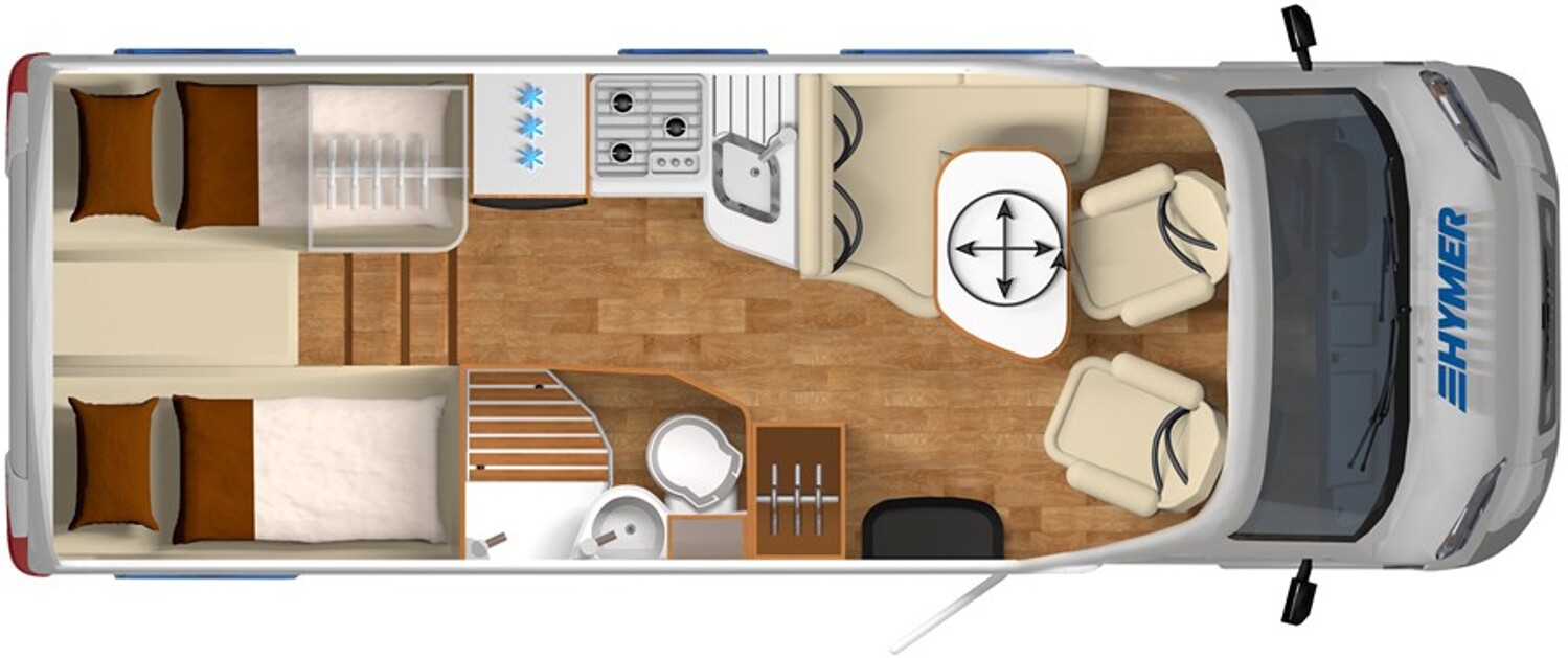 Grundriss Hymer Tramp SL 568 SatAnlage+Panodach+Markise+GFK-Dach