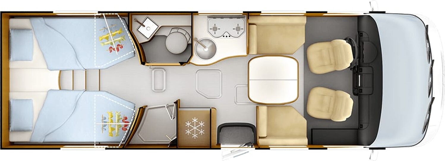 Grundriss Rapido Serie M M66 Hubstützen, Lithium, Bugschränke