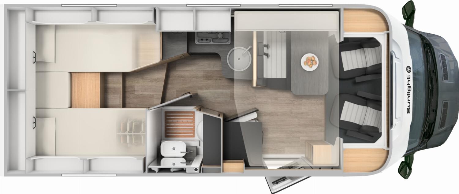 Grundriss Sunlight Adventure T Ford 670S 12-Zoll-Navi, ACC, Hubbett