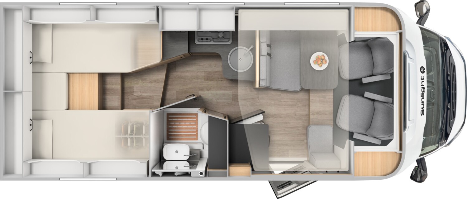 Grundriss Sunlight T 67S Hubbett, AWT isoliert, großer Kühlschrank