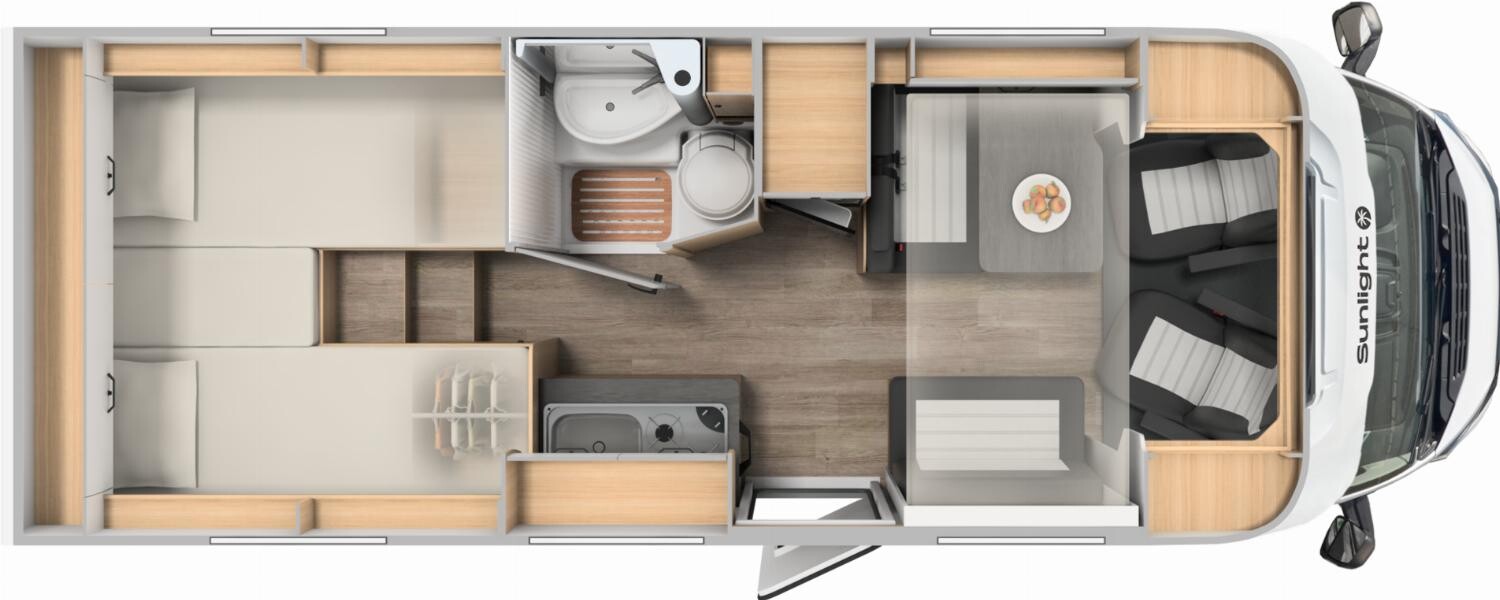 Grundriss Sunlight Adventure V 67S mit neuem Easy-Fold-Zusatzbett !