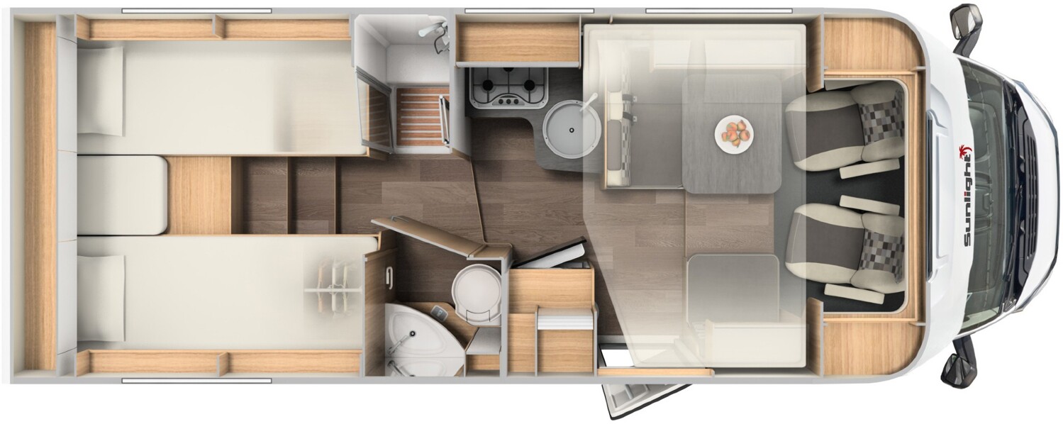 Grundriss Sunlight T 68 Hubbett,Markise,SAT-Anlage,Klimaanlage