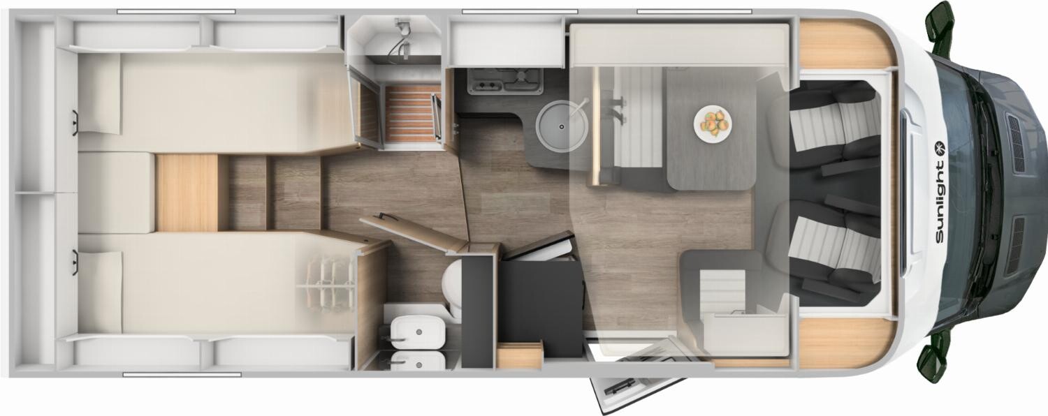 Grundriss Sunlight Adventure T Ford 680 ACC, Bi-Xenon, Combi6E