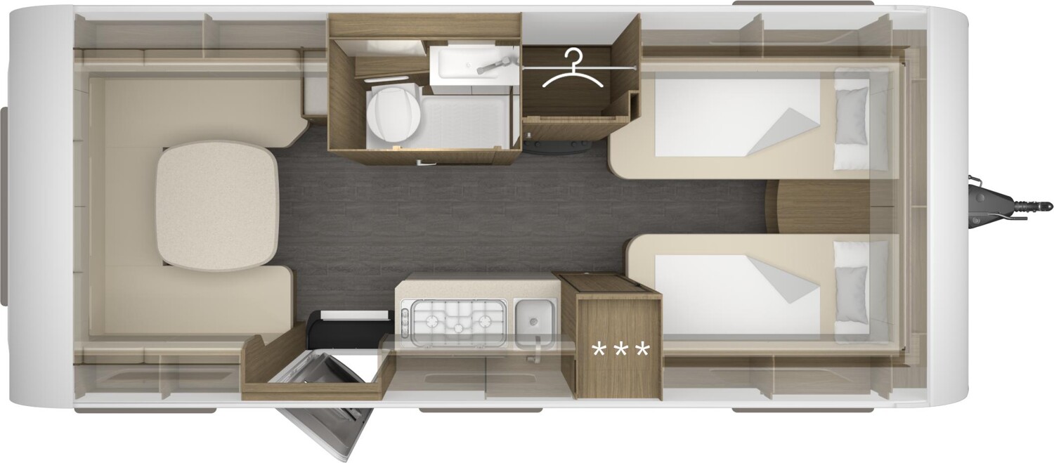 Grundriss Tabbert Cazadora 550 E 2.3 Bugfenster, 560 Kg Zuladung